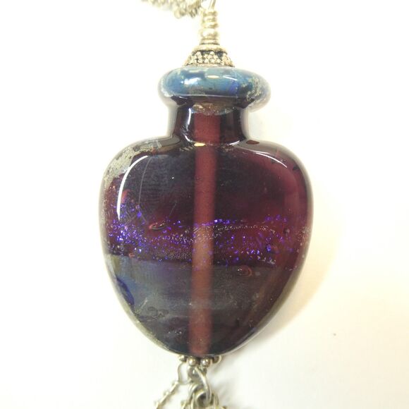 Handmade Pendant Glass w/Beaded Fringe Vintage Blue Purple - Picture 3 of 10